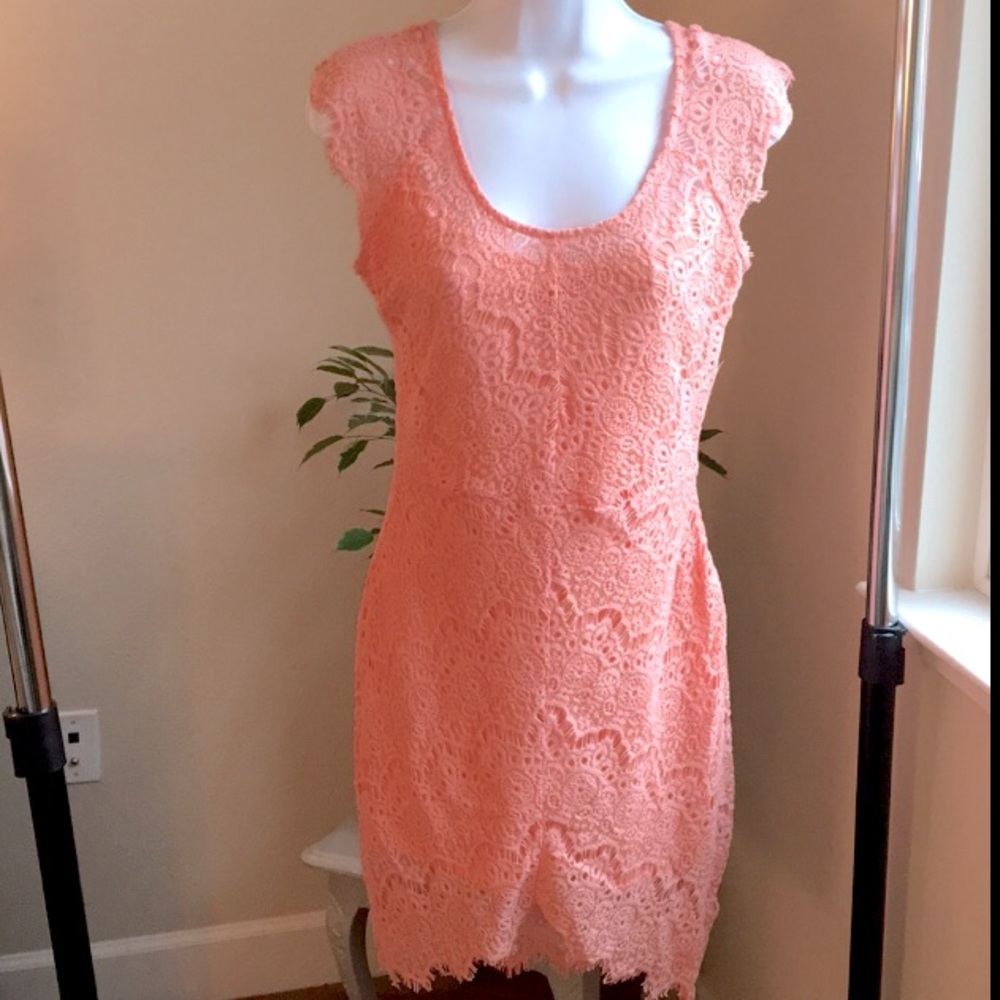 peach pink lace v neck pencil boho dress